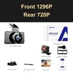 AZDOME M17 dash cam - automobile / motorcycle - night vision - dual lens - 24hour parking monitor