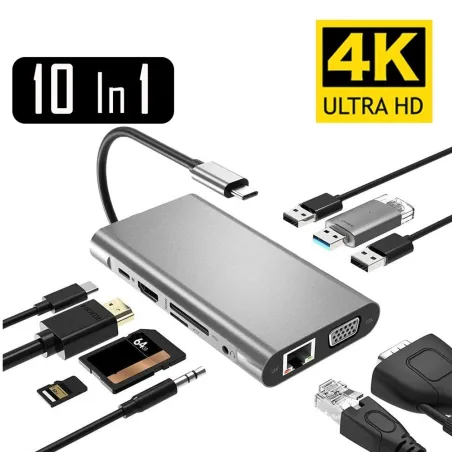 USB typu C - HUB typu C na HDMI 4K VGA adapter - RJ45 Lan Ethernet - SD - TF - gniazdo 3,5 mmPrzełączniki HDMI
