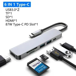 USB HUB adapter - 6 in - compatible dock - type C 3.0 splitter