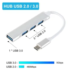 USB-C - HUB 3.0 3.1 Type-C - 4-portowy multi splitter - przejściówka OTGRozgałęźniki