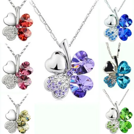 Pendant with crystal four-leaf clover - with necklace