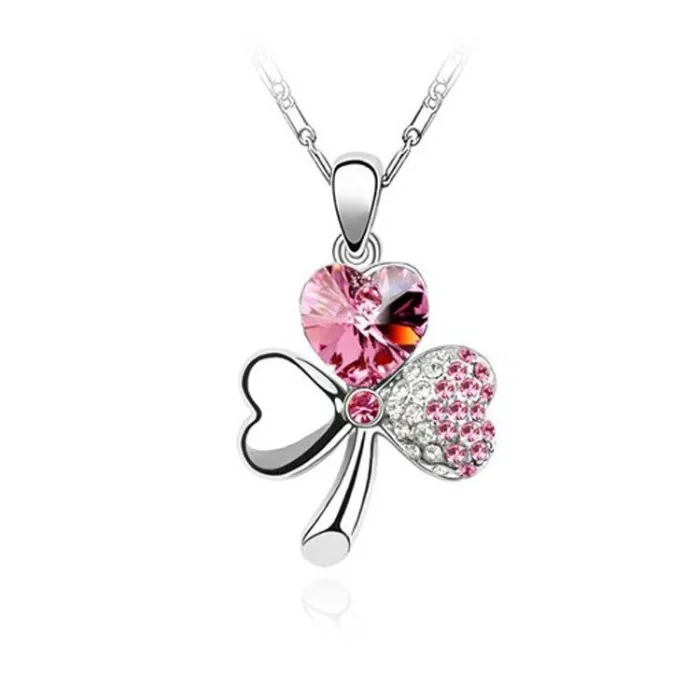 Pendant with crystal four-leaf clover - with necklace