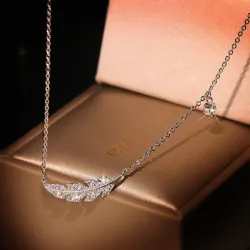 Necklace with silver feather / zircon - 925 sterling silver