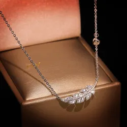 Necklace with silver feather / zircon - 925 sterling silver