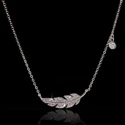 Halsketting met zilveren veer / zirkoon - 925 sterling zilverHalskettingen