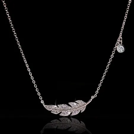 Necklace with silver feather / zircon - 925 sterling silver