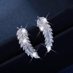 Silver feather shaped - stud earrings for women