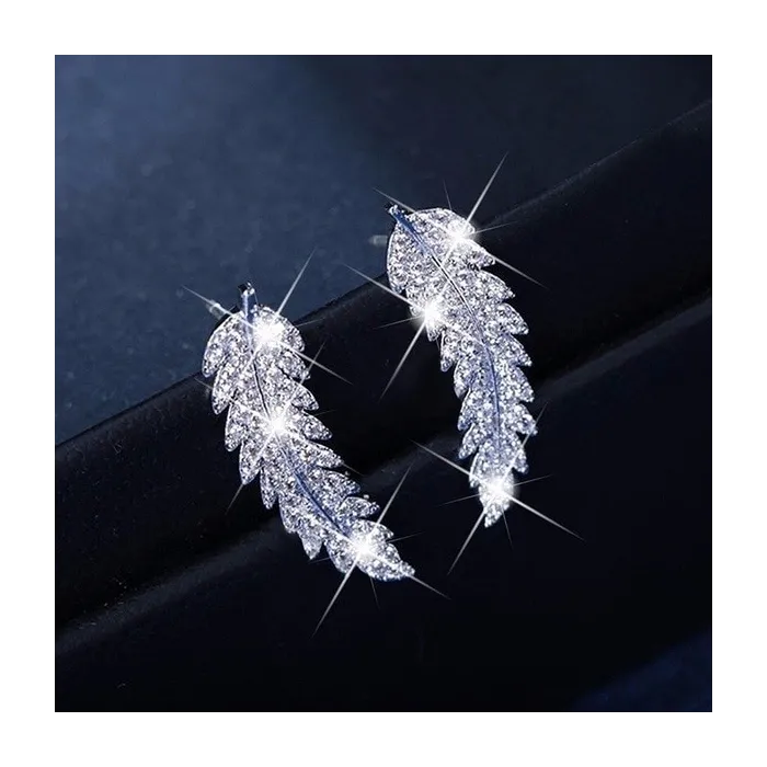 Crystal feathers - elegant stud earrings