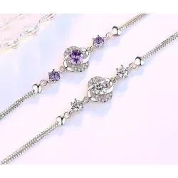 Four leaf clover pendant - 925 sterling silver necklace - with CZ decorations