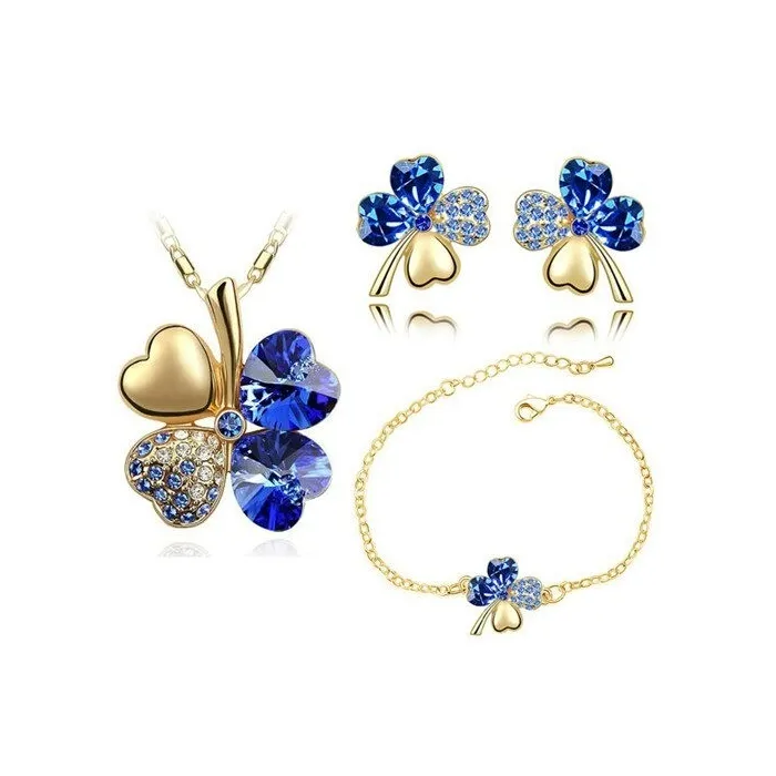 Multi colored - four leaf clover pendant - silver / gold plated necklace