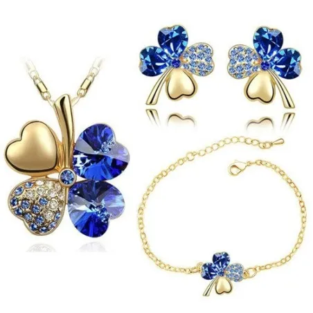 Mehrfarbiges vierblättriges Kleeblatt - Halskette / Ohrringe / Armband - Schmuckset