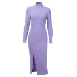 Elegantes Baumwollkleid - mit Rollkragen / Langarm / Seitenschnitt
