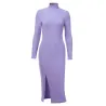 Elegantes Baumwollkleid - mit Rollkragen / Langarm / Seitenschnitt