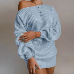 Sexy gebreide trui - mini jurkje - off-shoulder / lantaarnmouwenBlouses & overhemden