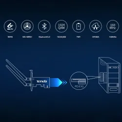 Tenda E30 - bezprzewodowa karta WiFi PCI-E - dwuzakresowa - 3000Mbps - WiFi 2.4G/5G - Bluetooth 5.0Sieć