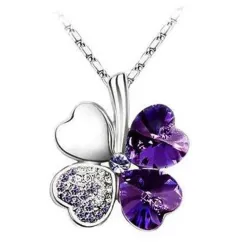 Pendant with crystal four-leaf clover - with necklace