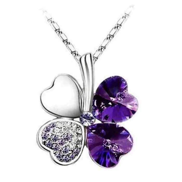Pendant with crystal four-leaf clover - with necklace