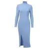 Elegant knitted cotton dress - mock neck - long sleeve