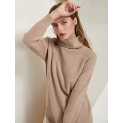 Loose knitted dress - long sweater - with turtleneck / long sleeve
