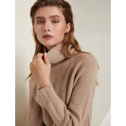 Loose knitted dress - long sweater - with turtleneck / long sleeve