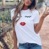 T-shirt tendance à manches courtes - cils / lèvres rouges