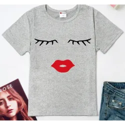 Blusas y camisasCamiseta de manga corta de moda - pestañas / labios rojos