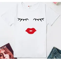 Blusas y camisasCamiseta de manga corta de moda - pestañas / labios rojos