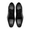 Eleganckie skórzane płaskie buty - wzór skóry węża - ze sznurowadłamiButy