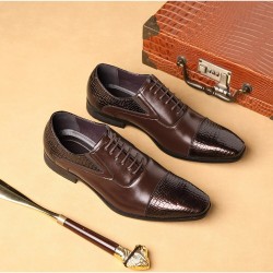 Leather snake skin shoes for men - with laces / heel