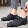 Klasyczne buty ze szpiczastym noskiem - sznurowane - czarna krataButy
