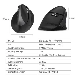 Delux M618Mini GX - 2,4 GHz - 6 Tasten - kabellose Maus - vertikal - ergonomisch - USB