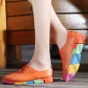Modische Loafer - flache Schuhe - mit Regenbogensohlen / Schnürsenkeln - echtes Leder
