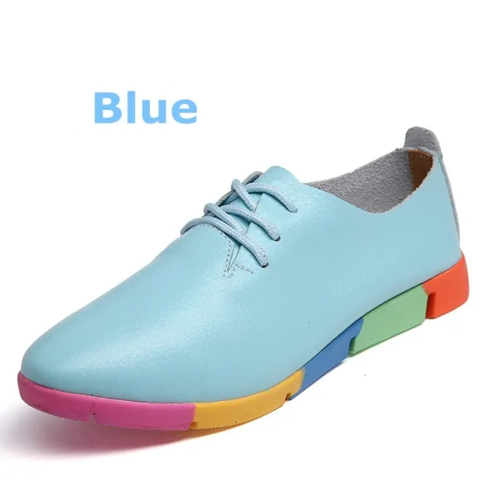 Fashionable loafers - flat shoes - with rainbow soles / laces - genuine leather