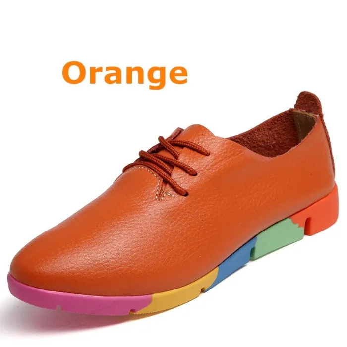 Modische Loafer - flache Schuhe - mit Regenbogensohlen / Schnürsenkeln - echtes Leder