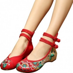 Sandały w stylu chińskim - płócienne buty z klamrą - haftowane kwiaty hibiskusaSandały