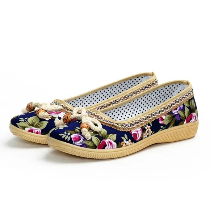 Klassieke platte loafers - slip-on sneakers - met bloemenprintSchoenen
