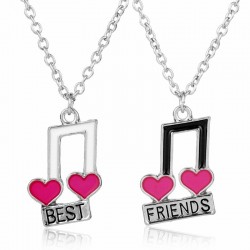 Best Friends - music notes / heart shaped pendant - necklace - 2 pieces