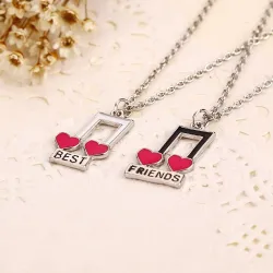 Best Friends - music notes / heart shaped pendant - necklace - 2 pieces