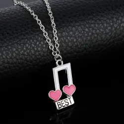 Best Friends - music notes / heart shaped pendant - necklace - 2 pieces