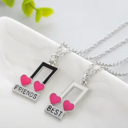 Best Friends - notes de musique / pendentif en forme de coeur - collier 2 pièces