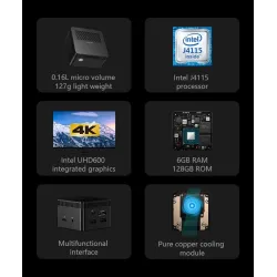 CHUWI - LarkBox - 4K mini PC Intel Celeron - J4115 Quad Core - HD USB-C - 6GB RAM 128GB ROM - Windows 10 - desktop computer