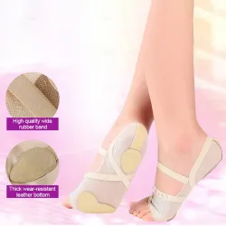 Skarpety baletowe / taneczne - odkryte palce / ochronne skórzane ochraniacze - siatka / cyrkonieDamska moda