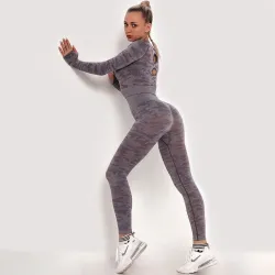 Camouflage Fitness Set - Nahtlos - Langarmshirt / Leggings