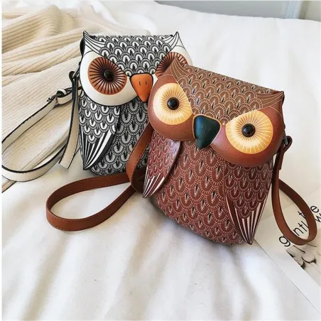 Uggleformad liten läderväska - crossbody / axel