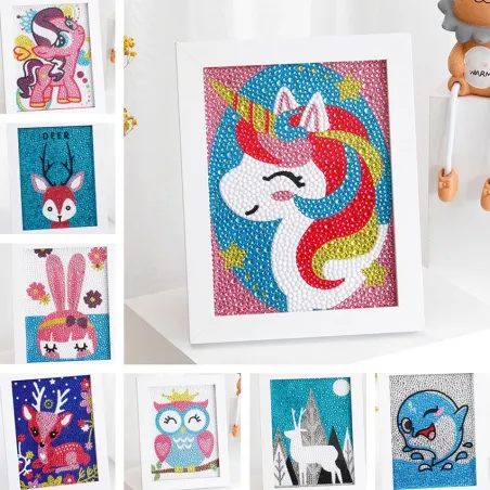 Diamond painting by numbers - deer / unicorn / owl - kids arts craft