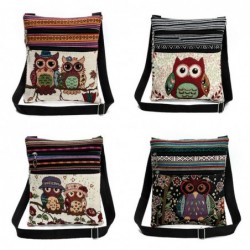 Mini torebka na ramię vintage - z suwakami - haftowane sowyTorebki