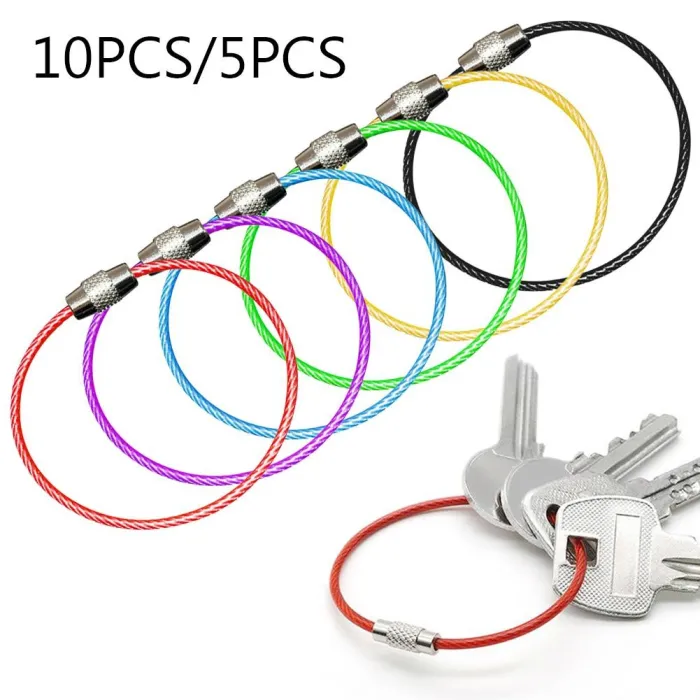 Durable stainless steel wire keychain -  ring connector - hanging cable - 5/10 pieces
