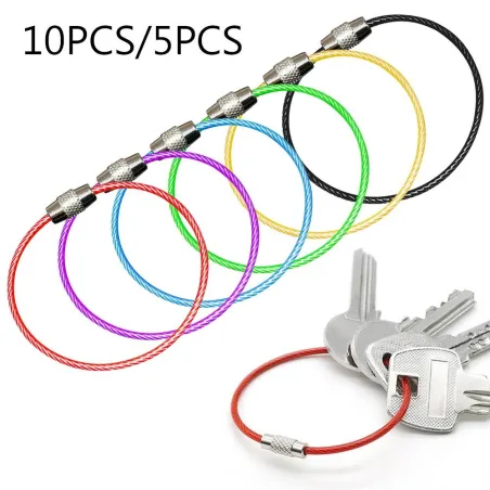 Durable stainless steel wire keychain -  ring connector - hanging cable - 5/10 pieces