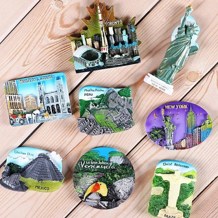 Tourist resin fridge magnets - USA / Brazil / Canada / Peru / Mexico