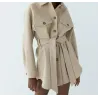 Vintage Wolljacke beige - mit Taschen / Gürtel / Knöpfen